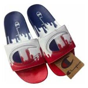NWT Mens Red White & Blue Champion Drip Sandals Size 8